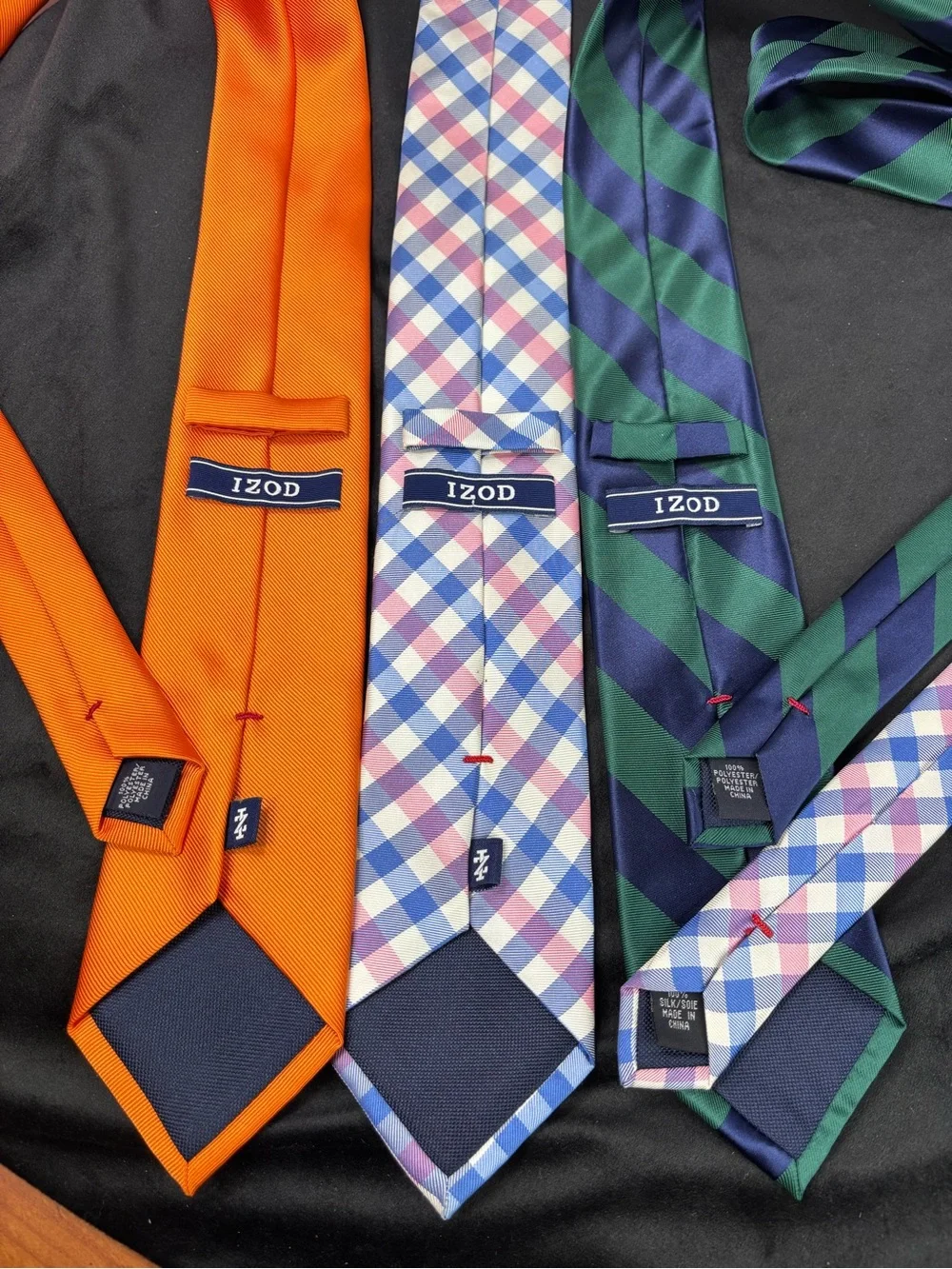 IZOD Men’s Necktie Lot of 3 – Orange, Plaid & Green/Navy Stripe Classic Ties